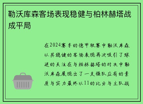 勒沃库森客场表现稳健与柏林赫塔战成平局